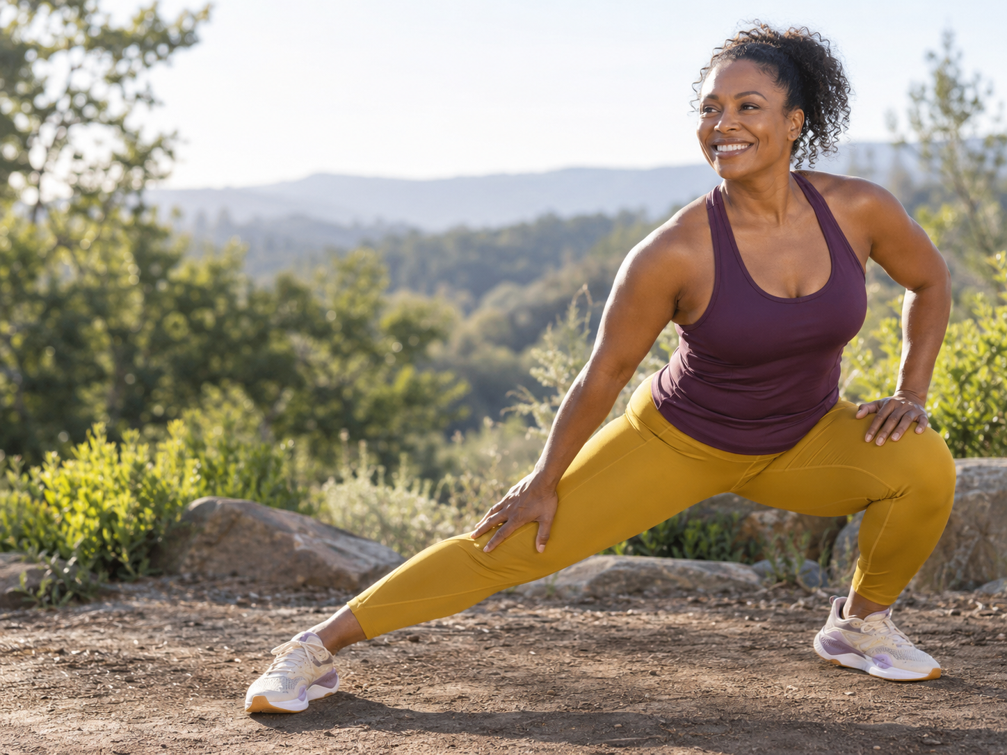 A strong woman moving outdoors in nature